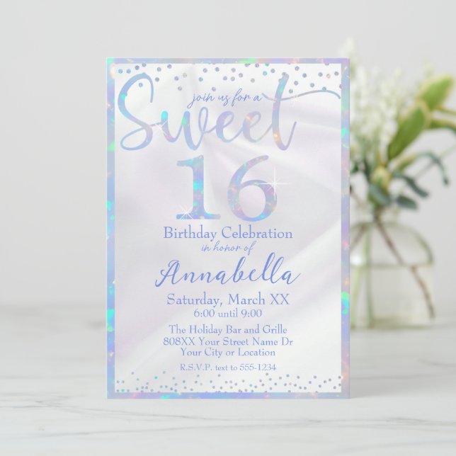 Glamourös Iridescent Opal Sweet 16 Födelsedag Inbjudningar (Stående Fram)