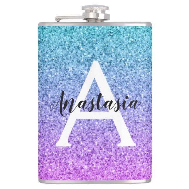 Glamourös lila akva glitter glans gradient monogra fickplunta (Framsidan)