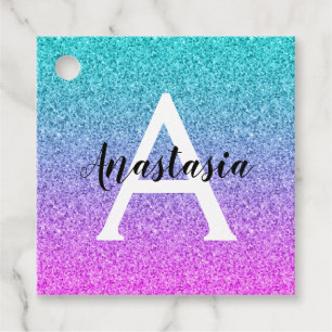 Glamourös lila akva glitter glans gradient monogra gåvor etiketter