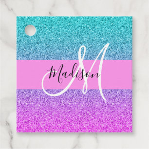 Glamourös lila akva glitter glans gradientmonogram gåvor etiketter