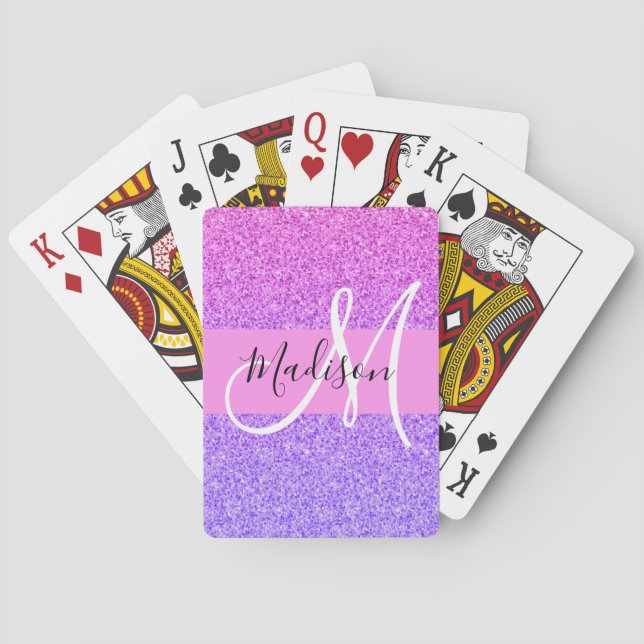 Glamourös lila rosa glitter gnistrande gradientmon casinokort (Baksidan)