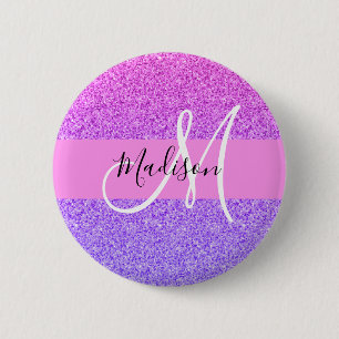 Glamourös lila rosa glitter gnistrande gradientmon knapp