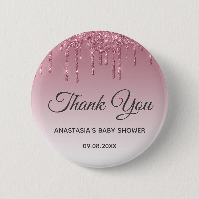 Glamourös lila rosa roséguld tack Baby Shower Knapp (Framsida)