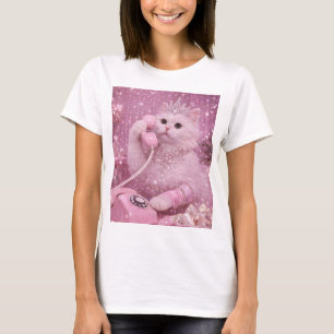 Glamourös prinsesskatt som använder rosa telefon t shirt