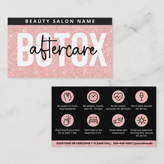 Glamourös Rosa Botox Eftervårdsguide Visitkort (Fram/baksida)