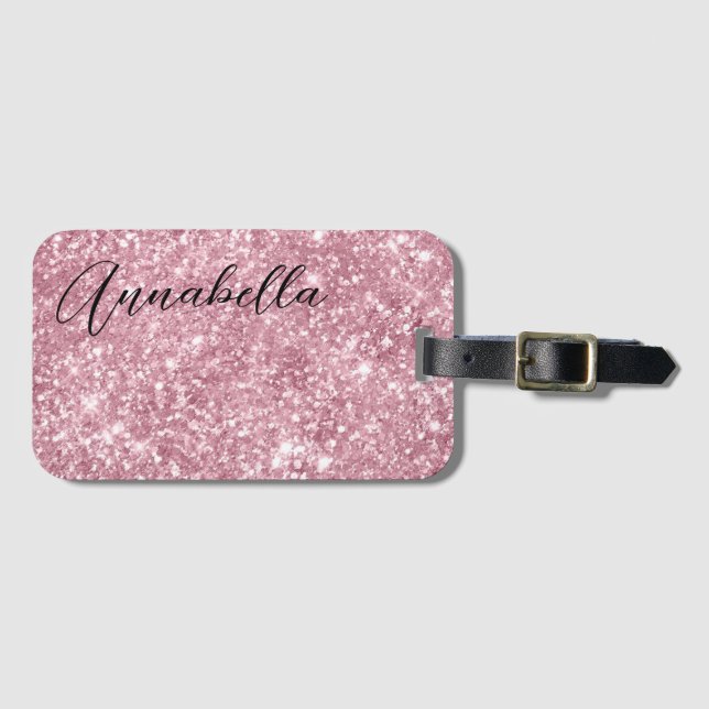 Glamourös rosa glitter bagagebricka (Framsida horisontal)