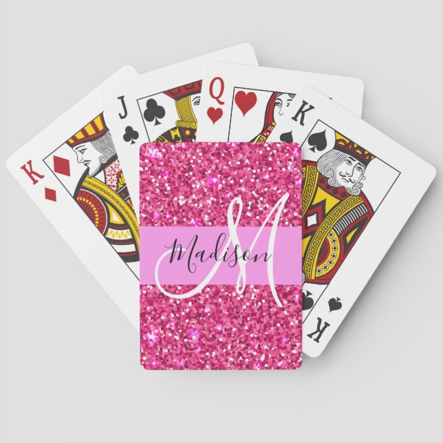 Glamourös rosa glitter glitter namn monogram casinokort (Baksidan)