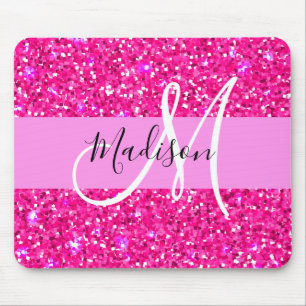 Glamourös rosa glitter glitter namn monogram musmatta