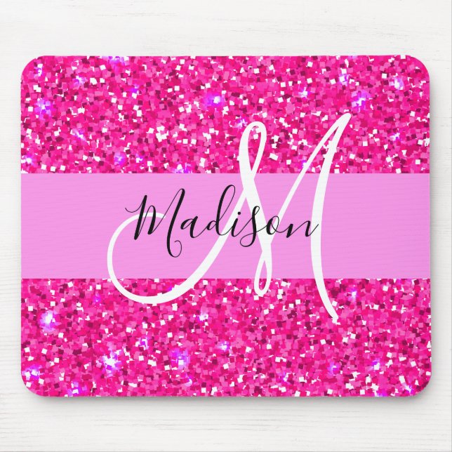 Glamourös rosa glitter glitter namn monogram musmatta (Framsidan)