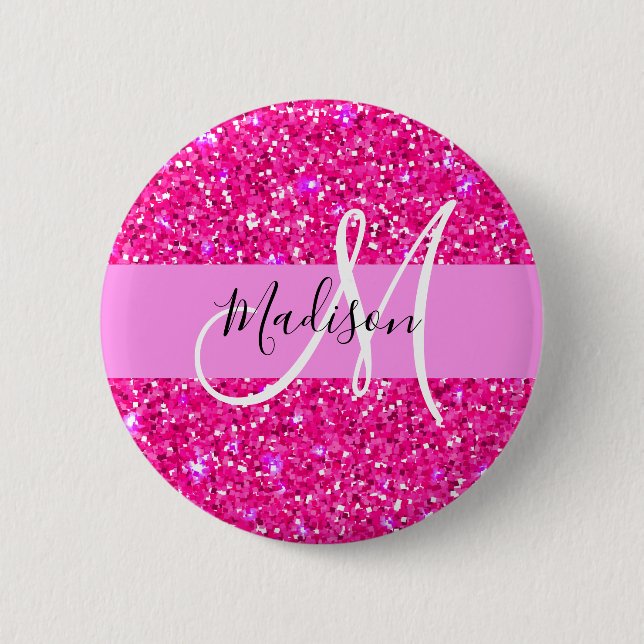 Glamourös Rosa Glitter Gnist Initialer Monogram Knapp (Framsida)