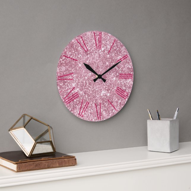 Glamourös rosa glitter stor klocka (Kontor)