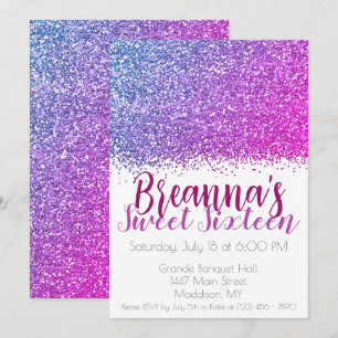 Glamourös rosa glitter Sweet Sixteen-fest Inbjudningar