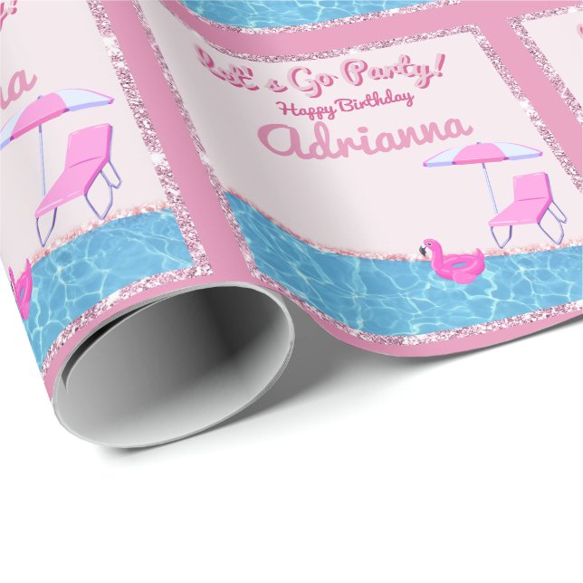 Glamourös rosa glitterstrandfest presentpapper (Rullad Hörn)