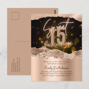 Glamourös Rosa Guld Folie Glitter Quinceanera 15-å Vykort