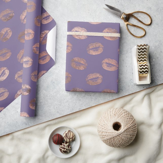Glamourös rosa guld folie och lila läppar presentpapper (Hantverk)