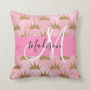 Glamourös rosa & guld glitter gnist krone monogram kudde