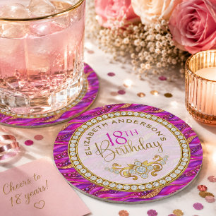 Glamourös rosa guld juvelbesatt Strata 18-årsdag Underlägg Papper Rund