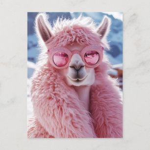 Glamourös rosa lama - Vintermodeikon Vykort