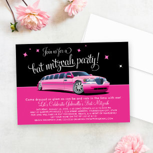 Glamourös Rosa Limousine Bat Mitzvah-fest Inbjudningar