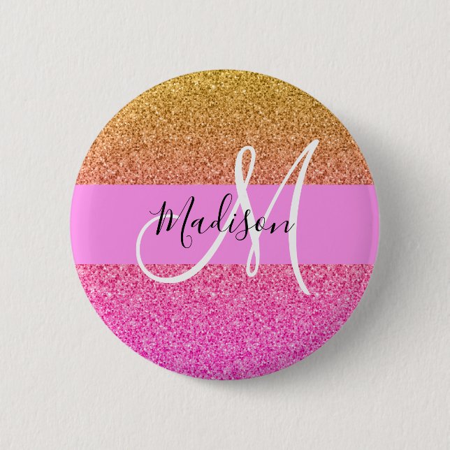 Glamourös rosa och guld glitter glans gradient mon knapp (Framsida)