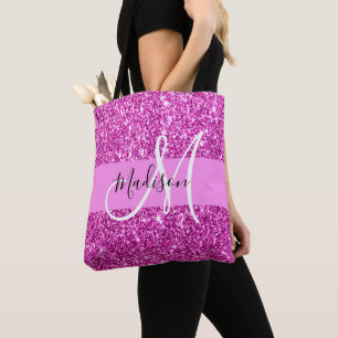 Glamourös rosa och magenta glitter glitter monogra tygkasse