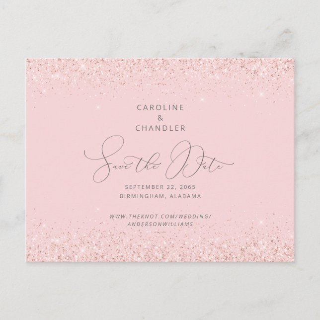 Glamourös rosa och silver glitter bröllop Spara da Vykort (Framsida)