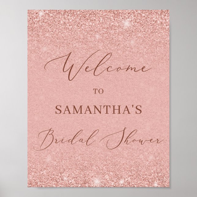 Glamourös roséguld bröllopsdusch välkomstskylt poster (Framsidan)