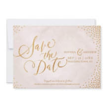 Glamourös roséguld kalligrafi save the date-inbjud