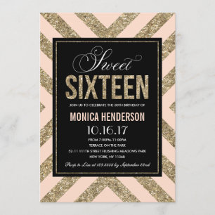 Glamourös Shimmer   Sweet Sixteen-fest Invitation Inbjudningar