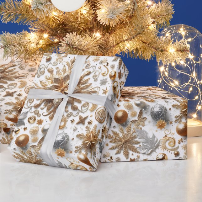 Glamourös Silver Guld Flourish Jul  Presentpapper (Helgdagar)