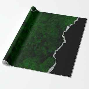 Glamourös skoggrön marmor chic silverglitter presentpapper