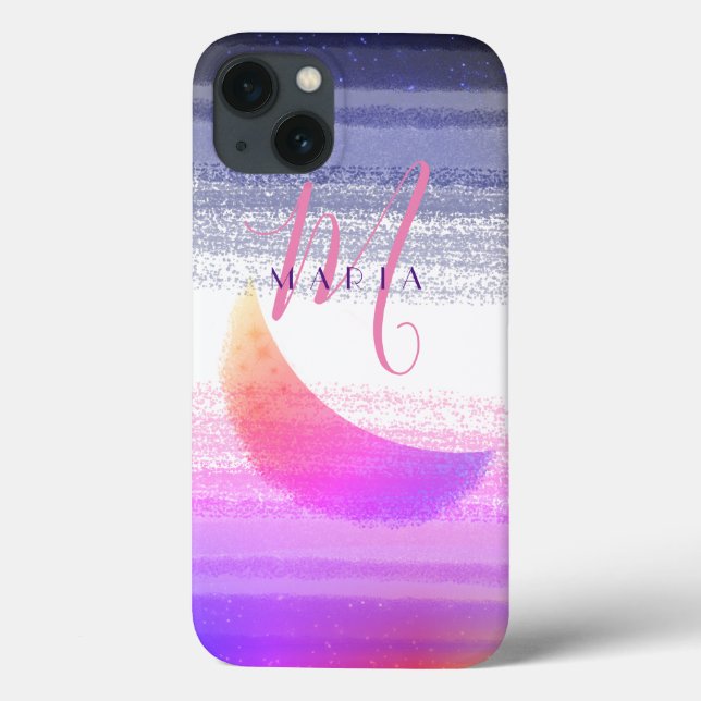 Glamourös Stilfull Ombre Måne Abstrakt Monogram (Baksida)