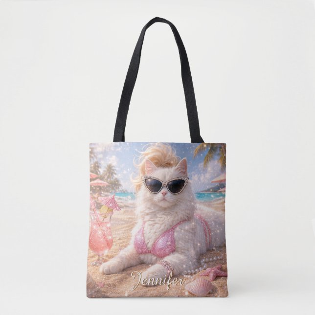 Glamourös strandkatt med solglasögon  tygkasse (Framsida)