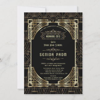 Glamourös svart Art Deco Gatsby 20-tals stil Stude Inbjudningar