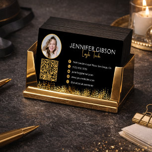 Glamourös Svart & Guld Lash Tech QR-kod Visitkort