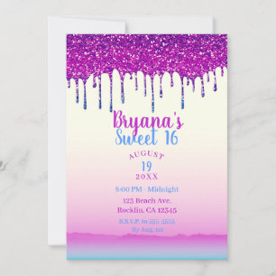 Glamourös Trendig Rosa Blå Glitter Drip Söt 16 Föd Inbjudningar