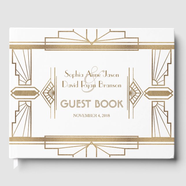 Glamourös vit Roaring 20's Great Gatsby 1920-tals  Gästböcker (Framsida)