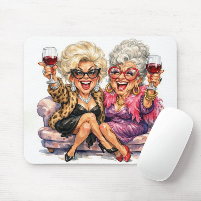 Glamourösa äldre damer med vin musmatta (Med mus)