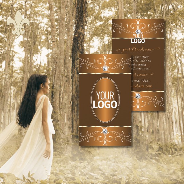 Glamourösa bruna orange prydnadsföremål med logoty visitkort (Skapare uppladdad)