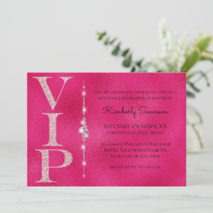 Glamourösa Diamanter Hot Pink Glitter VIP-fest Inbjudningar