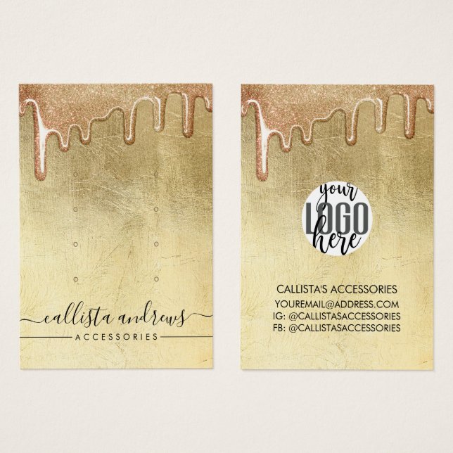 Glamourösa förtjockade glitterdroppande logotypörh visitkort (Framsida & baksida)