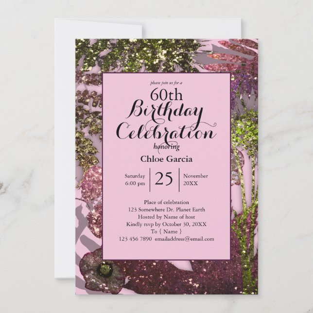 Glamourösa Glitter Indiska Blommor  | Gnistrande R Inbjudningar (Framsida)