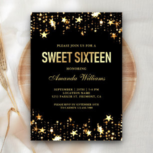Glamourösa Guld Glitter Stjärna Konfetti Sweet Six Inbjudningar