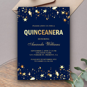 Glamourösa Guld Glitter Stjärnor Konfetti Quincean Inbjudningar