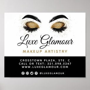 Glamourösa Guld Ögonfransar Ögonbryn Skönhetsbar S Poster
