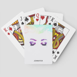 Glamourösa lila ögon och ögonbryn i akvarell casinokort