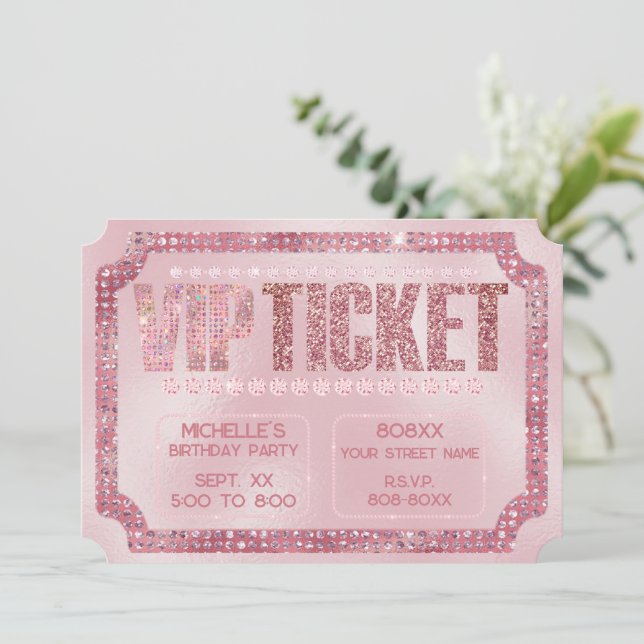 Glamourösa rosa diamanter VIP-biljett inbjudan (Stående Fram)