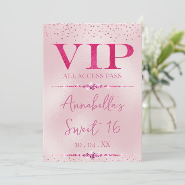 Glamourösa Rosa Diamanter VIP Inbjudningar (Stående Fram)