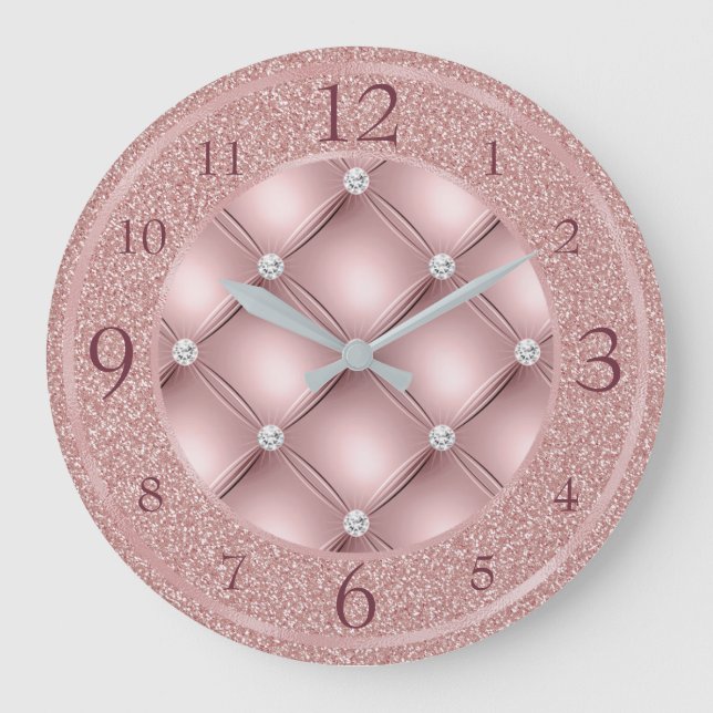 Glamourösa rosa glitter och diamanter stor klocka (Framsida)