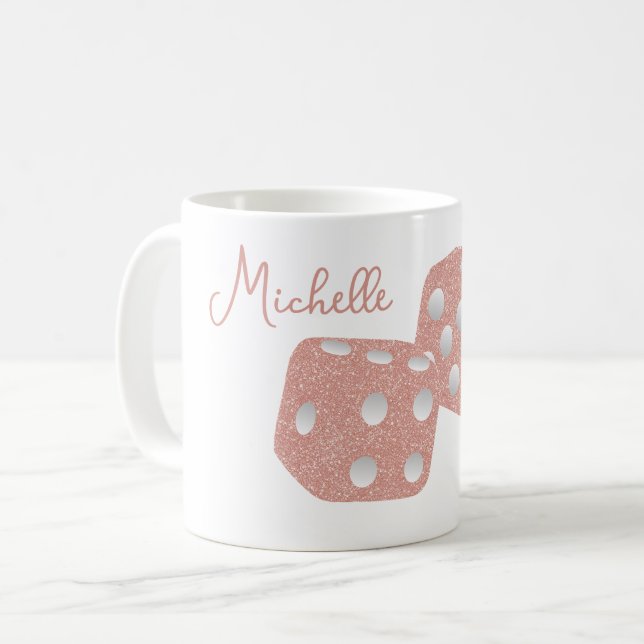 Glamourösa rosa glittertärningar Personligt namn Kaffemugg (Framsida vänster)